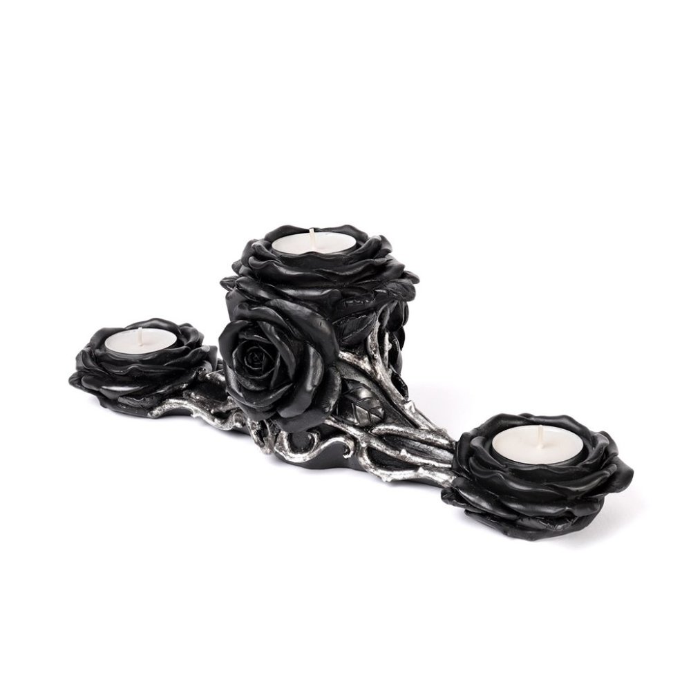 DISCONTINUED!! Alchemy Gothic Black Rose Tea Light Candle Holder - Picture 5 of 5